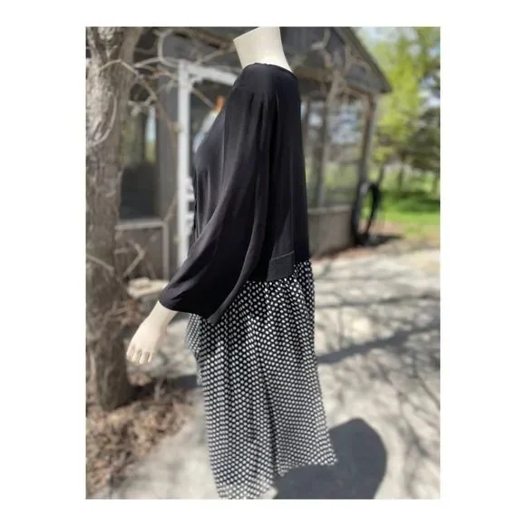 Lane Bryant Surplice Midi Dress Jersey Chiffon Black Grey Polkadot Sz 22 - Picture 6 of 7